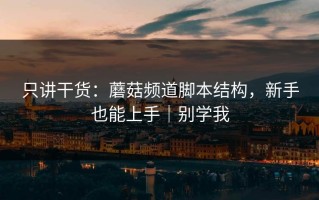 只讲干货：蘑菇频道脚本结构，新手也能上手｜别学我