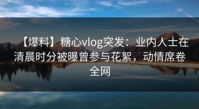 【爆料】糖心vlog突发：业内人士在清晨时分被曝曾参与花絮，动情席卷全网
