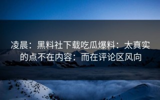 凌晨：黑料社下载吃瓜爆料：太真实的点不在内容：而在评论区风向